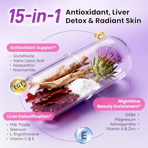 Glutatión Liposomal 500mg, Apoyo Nocturno para Belleza y Hígado con Cardo Mariano, Ácido Alfa Lipoico y Astaxantina | Complejo Antioxidante 15-en-1 - imagen 2