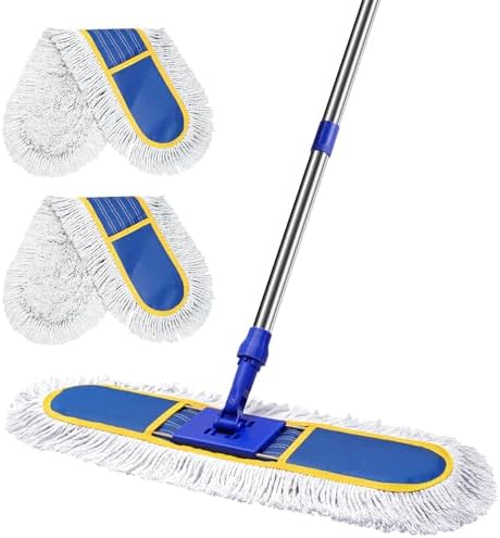 Mopa Comercial de 29.5 para Limpieza de Pisos, Duster Pesado con 2 Paños de Algodón Reutilizables, Mango Largo de 61” para Pisos de Madera, Mármol, - imagen 1