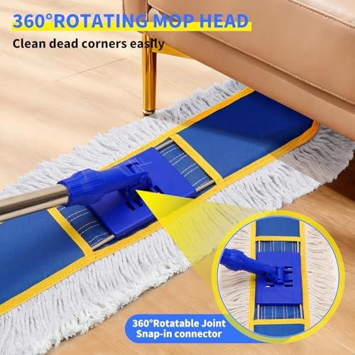 Mopa Comercial de 29.5 para Limpieza de Pisos, Duster Pesado con 2 Paños de Algodón Reutilizables, Mango Largo de 61” para Pisos de Madera, Mármol, - imagen 4