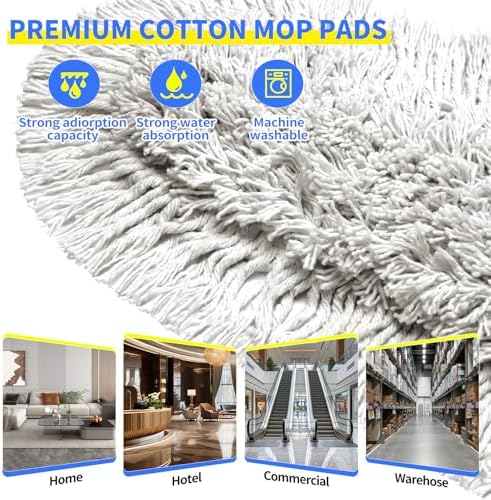 Mopa Comercial de 29.5 para Limpieza de Pisos, Duster Pesado con 2 Paños de Algodón Reutilizables, Mango Largo de 61” para Pisos de Madera, Mármol, - imagen 5
