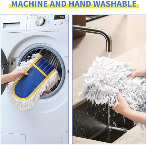 Mopa Comercial de 29.5 para Limpieza de Pisos, Duster Pesado con 2 Paños de Algodón Reutilizables, Mango Largo de 61” para Pisos de Madera, Mármol, - imagen 6