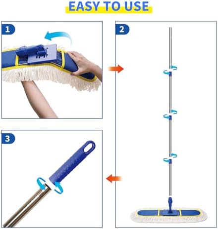 Mopa Comercial de 29.5 para Limpieza de Pisos, Duster Pesado con 2 Paños de Algodón Reutilizables, Mango Largo de 61” para Pisos de Madera, Mármol, - imagen 7