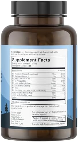 Suplemento de Vitaminas B Natural Rhythm B-CALMplex, Mezcla Completa de Vitaminas B con Metilfolato y B12, Suministro para 3 Meses, 90 Cápsulas - imagen 3