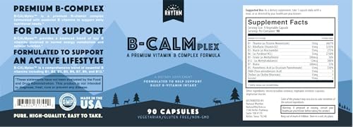 Suplemento de Vitaminas B Natural Rhythm B-CALMplex, Mezcla Completa de Vitaminas B con Metilfolato y B12, Suministro para 3 Meses, 90 Cápsulas - imagen 6