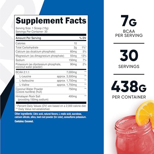 Nutricost BCAA + Polvo de Hidratación (Limonada de Frambuesa) 30 Porciones - Aminoácidos de Cadena Ramificada con Complejo de Hidratación - Sin - imagen 2