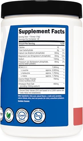 Nutricost BCAA + Polvo de Hidratación (Limonada de Frambuesa) 30 Porciones - Aminoácidos de Cadena Ramificada con Complejo de Hidratación - Sin - imagen 5