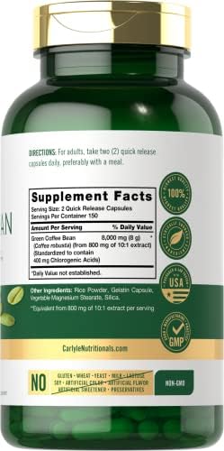 Extracto de Granos de Café Verde Carlyle | 300 Cápsulas | Suplemento Herbáceo Tradicional | Fórmula Sin OGM y Libre de Gluten - imagen 2