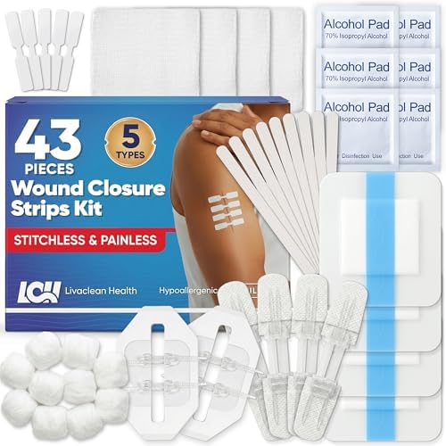 Kit de 43 Piezas para Cierre de Heridas - Bandas Mariposa, 4 Tipos - Vendajes de Sutura, Gasas, Apósitos de PU, Alcohol y Hisopos - Kit de Emergencia - imagen 1