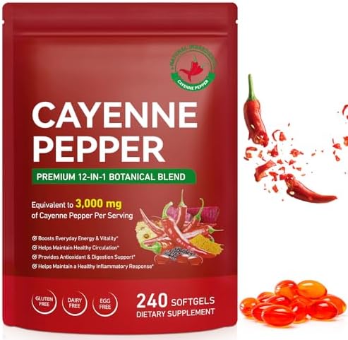 Suplementos de Cápsulas de Pimienta de Cayena Daiasns, 3000mg de Capsaicina con Vitamina D3, K2, E, Semilla de Uva, Espino y Remolacha, 240 Cápsulas - imagen 1