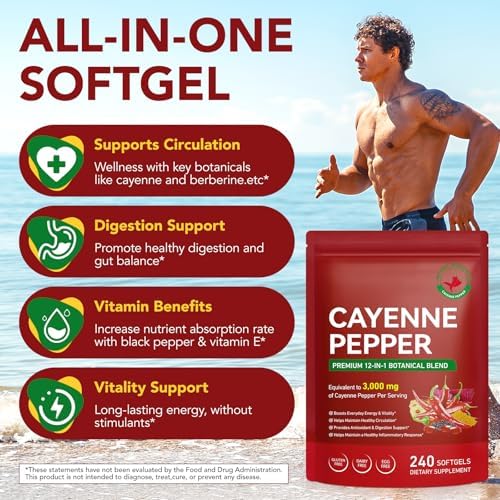 Suplementos de Cápsulas de Pimienta de Cayena Daiasns, 3000mg de Capsaicina con Vitamina D3, K2, E, Semilla de Uva, Espino y Remolacha, 240 Cápsulas - imagen 2