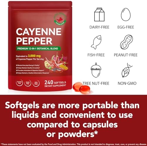 Suplementos de Cápsulas de Pimienta de Cayena Daiasns, 3000mg de Capsaicina con Vitamina D3, K2, E, Semilla de Uva, Espino y Remolacha, 240 Cápsulas - imagen 6