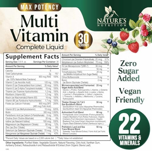 Multivitamínico Líquido Sin Azúcar - Multi Vitaminas Diarias para Mujeres, Hombres y Niños, Vitaminas A, C, D, B-12, Biotina y Zinc - Apoya el - imagen 2