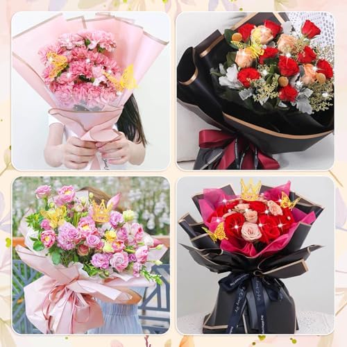 Accesorios para Ramo de Flores Cridoz 195 Piezas: 40 Papeles de Regalo, 4 Coronas Doradas, 48 Mariposas, 100 Alfileres y 3 Listones - imagen 2