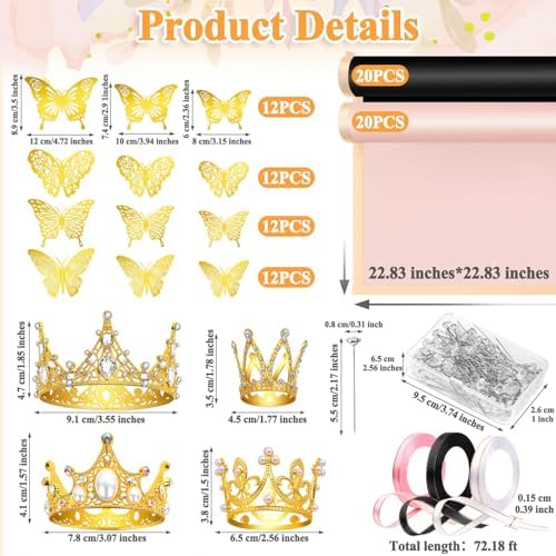 Accesorios para Ramo de Flores Cridoz 195 Piezas: 40 Papeles de Regalo, 4 Coronas Doradas, 48 Mariposas, 100 Alfileres y 3 Listones - imagen 3