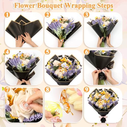Accesorios para Ramo de Flores Cridoz 195 Piezas: 40 Papeles de Regalo, 4 Coronas Doradas, 48 Mariposas, 100 Alfileres y 3 Listones - imagen 5