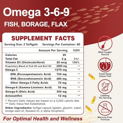 ZEBORA Aceite de Pescado Triple Omega 3-6-9 2000mg - Alta Potencia con Vitamina D3 y Astaxantina, Apoyo para Corazón, Cerebro e Inmunidad - 60 - imagen 2