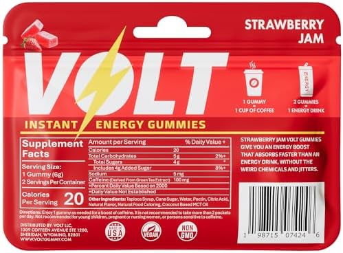 Gomitas de Energía Instantánea Volt - 100mg de Cafeína por Goma - Combustible Rápido para Ejercicio, Carreras y Estudio - Alternativa a Bebidas - imagen 2