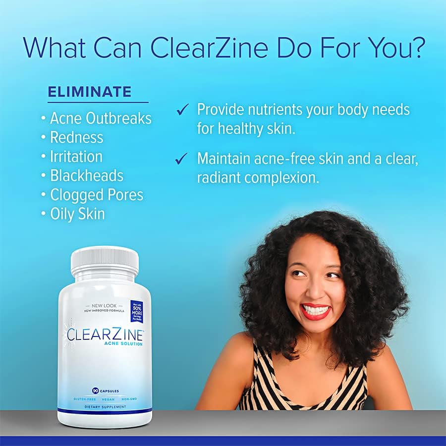 ClearZine Pastillas para el Acné para Adolescentes y Adultos | Suplemento para Piel Clara, Vitaminas para Acné Hormonal y Quístico, 90 Cápsulas - imagen 3
