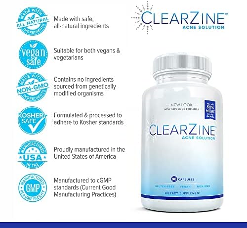 ClearZine Pastillas para el Acné para Adolescentes y Adultos | Suplemento para Piel Clara, Vitaminas para Acné Hormonal y Quístico, 90 Cápsulas - imagen 4