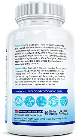 ClearZine Pastillas para el Acné para Adolescentes y Adultos | Suplemento para Piel Clara, Vitaminas para Acné Hormonal y Quístico, 90 Cápsulas - imagen 7