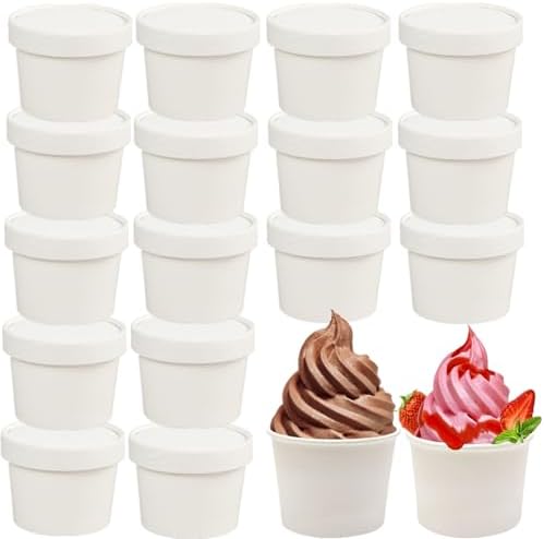 CEZOOWYEX 75 Piezas de Envases de Papel con Tapa, Tazas de Cartón para Helado de 8 Oz, Recipientes Reutilizables para Postres Calientes, Color Blanco - imagen 1