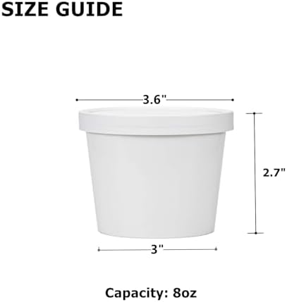 CEZOOWYEX 75 Piezas de Envases de Papel con Tapa, Tazas de Cartón para Helado de 8 Oz, Recipientes Reutilizables para Postres Calientes, Color Blanco - imagen 2