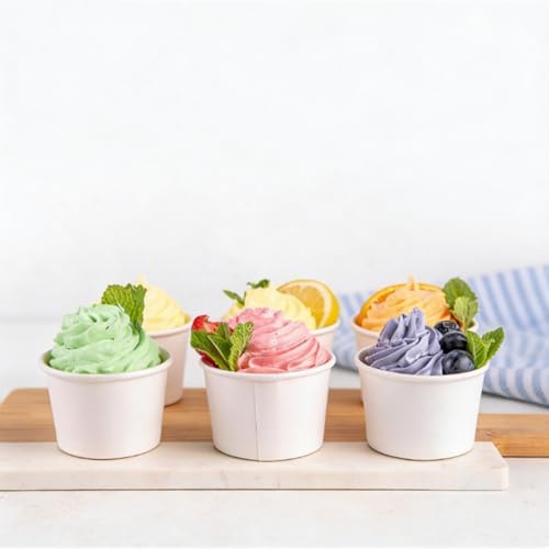 CEZOOWYEX 75 Piezas de Envases de Papel con Tapa, Tazas de Cartón para Helado de 8 Oz, Recipientes Reutilizables para Postres Calientes, Color Blanco - imagen 5