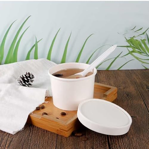 CEZOOWYEX 75 Piezas de Envases de Papel con Tapa, Tazas de Cartón para Helado de 8 Oz, Recipientes Reutilizables para Postres Calientes, Color Blanco - imagen 6