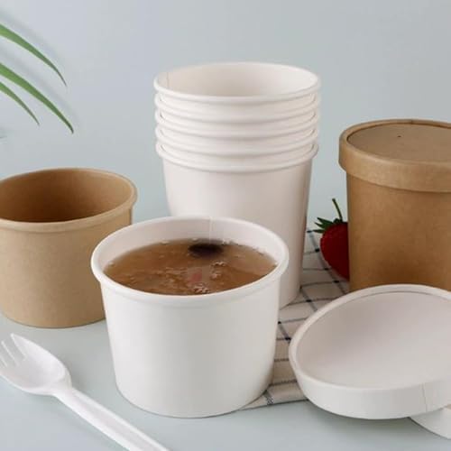 CEZOOWYEX 75 Piezas de Envases de Papel con Tapa, Tazas de Cartón para Helado de 8 Oz, Recipientes Reutilizables para Postres Calientes, Color Blanco - imagen 7