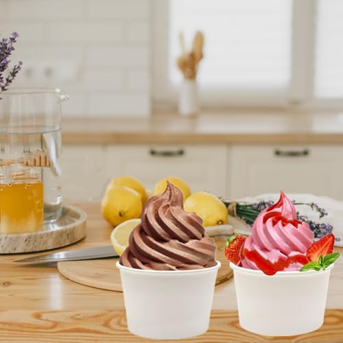 CEZOOWYEX 75 Piezas de Envases de Papel con Tapa, Tazas de Cartón para Helado de 8 Oz, Recipientes Reutilizables para Postres Calientes, Color Blanco - imagen 8