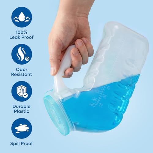 Orinales para Hombres con Tapa Brillante (1000ml/32oz) – Paquete de 6 Botellas Portátiles Reutilizables con Tapa Antiderrame – Orinales para - imagen 3