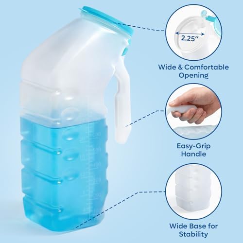 Orinales para Hombres con Tapa Brillante (1000ml/32oz) – Paquete de 6 Botellas Portátiles Reutilizables con Tapa Antiderrame – Orinales para - imagen 4