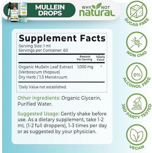 Gotas Orgánicas de Mullein USDA para los Pulmones - Suplemento de Extracto de Hoja en Tintura - imagen 5