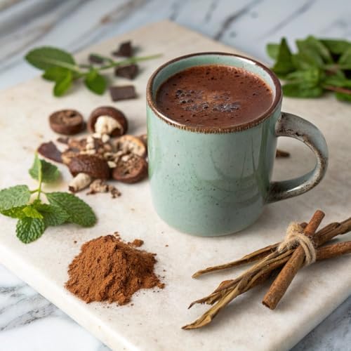 Cacao Caliente Orgánico con Hongos y Magnesio, Reishi, L-Theanina, Ashwagandha, Melisa y Lavanda, Suplemento Vegano para Sueño y Relajación, 7.4oz - imagen 3