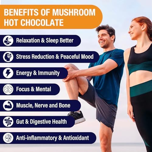 Cacao Caliente Orgánico con Hongos y Magnesio, Reishi, L-Theanina, Ashwagandha, Melisa y Lavanda, Suplemento Vegano para Sueño y Relajación, 7.4oz - imagen 5