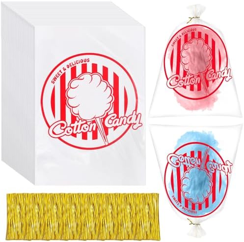 Bolsas de Algodón de Azúcar Worric 320PCS con Cintas, 11.8 x 17.7 Pulgadas, Transparentes con Impresión para Fiestas y Cocinas - imagen 1