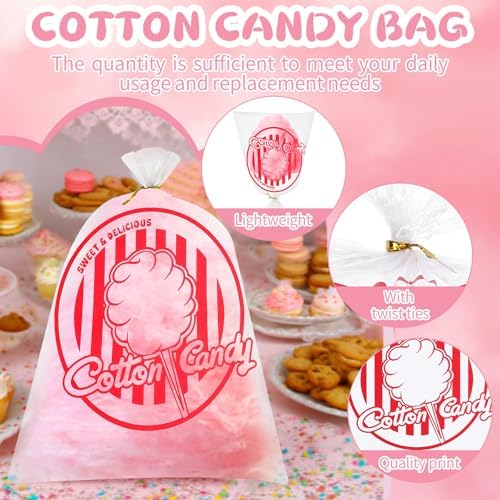 Bolsas de Algodón de Azúcar Worric 320PCS con Cintas, 11.8 x 17.7 Pulgadas, Transparentes con Impresión para Fiestas y Cocinas - imagen 3