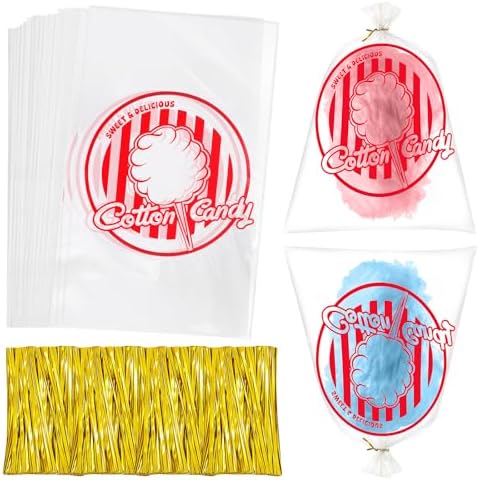 Bolsas de Algodón de Azúcar Worric 320PCS con Cintas, 11.8 x 17.7 Pulgadas, Transparentes con Impresión para Fiestas y Cocinas - imagen 8