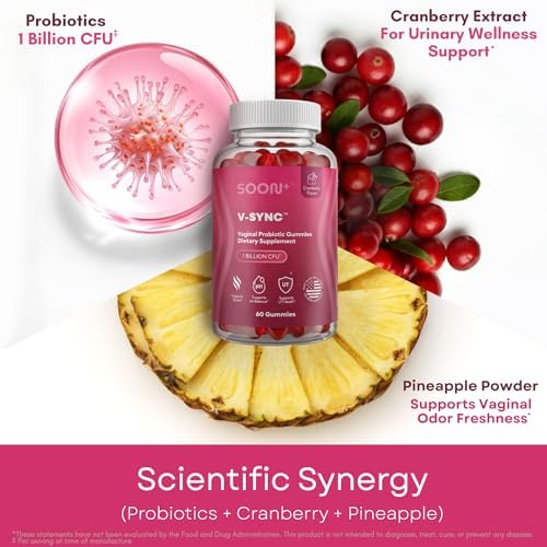 Gomitas SOON+ Feminine Balance para Mujeres, Probioticos V-Sync de Piña para el Equilibrio del pH * Bienestar Vaginal, Urinario, Inmunológico y - imagen 8