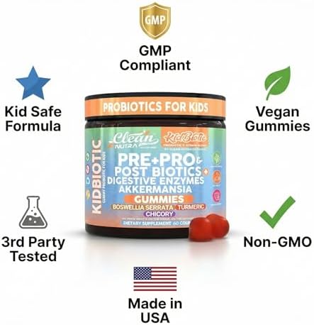 Gomitas Probióticas para Niños Clean Nutra con Prebióticos, Postbióticos y Enzimas Digestivas – 60 Unidades – Suplemento Vegano Sabor Durazno - imagen 8