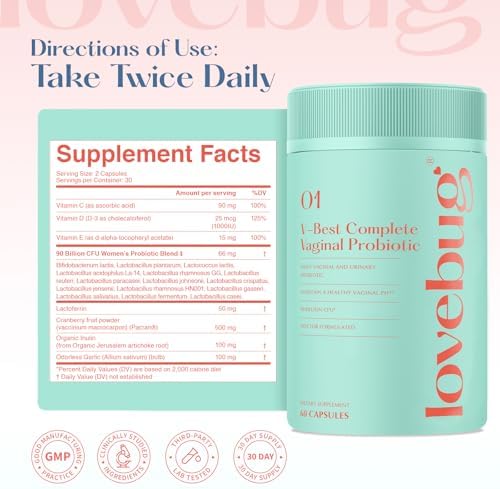 Probioticos Vaginales Lovebug V-Best - 90 Mil Millones CFU para Equilibrio de pH, Salud del Tracto Urinario, BV y Olores - 60 Cápsulas - imagen 6