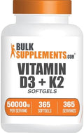 BulkSupplements.com Vitamina D3 50,000UI + Vitamina K2 200mcg Geles Blandos - 365 Contenido (Paquete de 1) - imagen 1