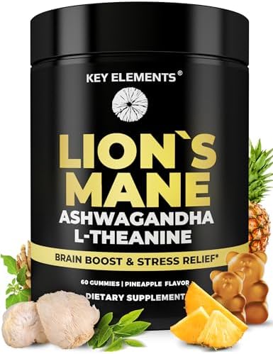 Gomitas Orgánicas de Hongo Melena de León de Alta Potencia con Ashwagandha y L-Theanina - Suplementos para la Memoria y Relajación - imagen 1