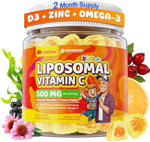 Gomitas de Vitamina C Liposomal 500mg para Niños 4+ y Adultos, con Omega-3, Saúco, Equinácea, Propóleo, Zinc, D3, Apoyo Inmunológico, Antioxidante, - imagen 1