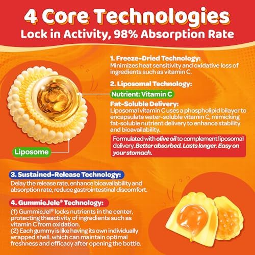 Gomitas de Vitamina C Liposomal 500mg para Niños 4+ y Adultos, con Omega-3, Saúco, Equinácea, Propóleo, Zinc, D3, Apoyo Inmunológico, Antioxidante, - imagen 5