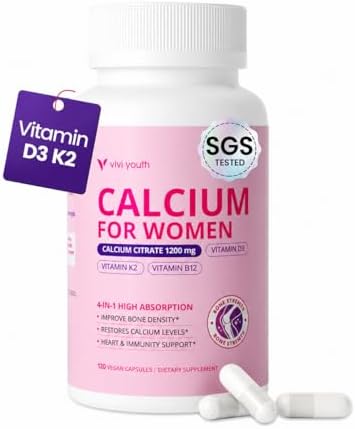 Suplementos de Calcio VIVI para Mujeres - 4 en 1 Calcio Citrato 1200 mg con Vitamina D3 K2, B12 - Alta Absorción, 120 Cápsulas Veganas - imagen 1