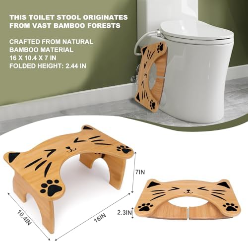 Taburete para Baño MYLIFESION, Escalón Plegable de 7 Pulgadas para Hacer Popó, Banqueta de Bambú Antideslizante para Adultos, Niños y Personas Mayores - imagen 2