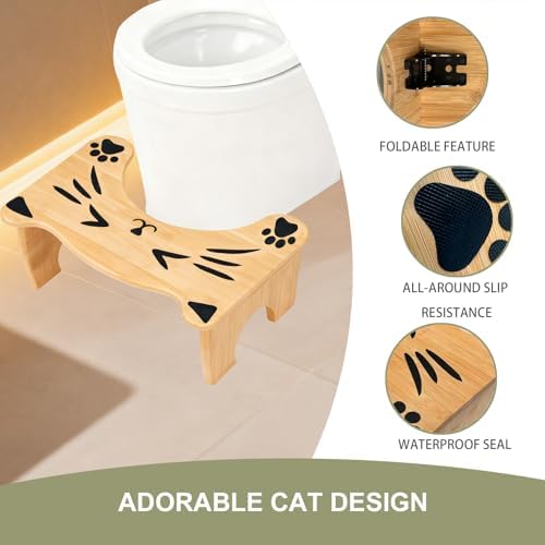 Taburete para Baño MYLIFESION, Escalón Plegable de 7 Pulgadas para Hacer Popó, Banqueta de Bambú Antideslizante para Adultos, Niños y Personas Mayores - imagen 4