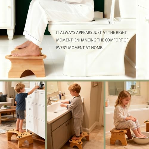 Taburete para Baño MYLIFESION, Escalón Plegable de 7 Pulgadas para Hacer Popó, Banqueta de Bambú Antideslizante para Adultos, Niños y Personas Mayores - imagen 5