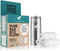 Kit de Hilo Dental de Seda Pura TreeBird - Dispensador Refillable (Acero Inoxidable) + 3×33 yd Recargas de Seda | Con Cera de Candelilla | Sabor Menta - imagen 1